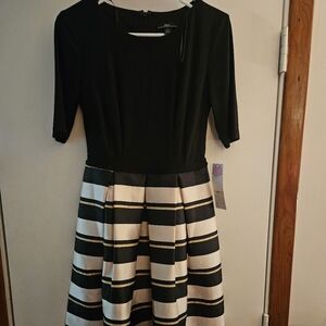 New with Tags R & K Black Fit & Flare Stripe Sparkle Dress Size 4
